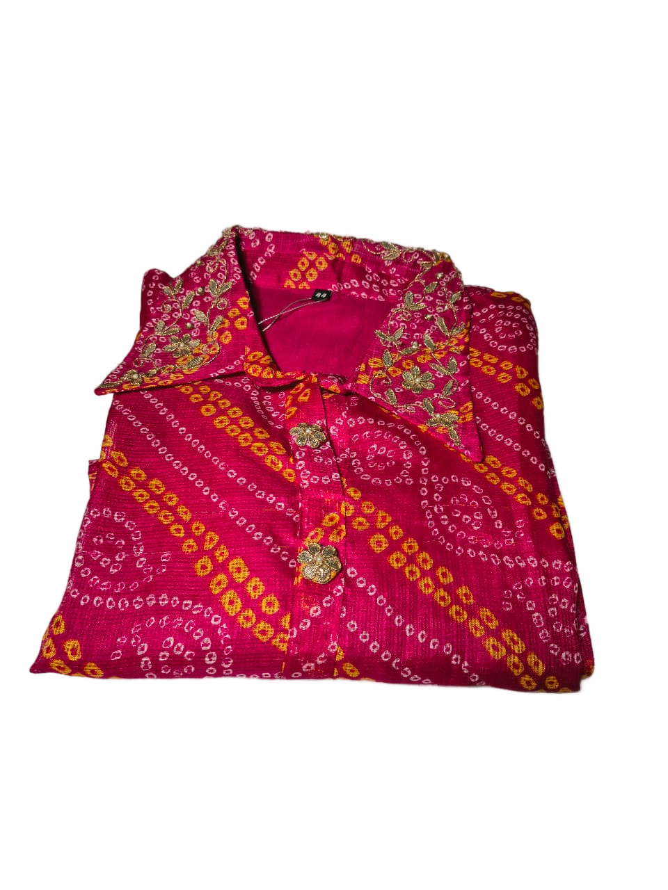 Vibrant Pink Bandhani Print Collared Kurti