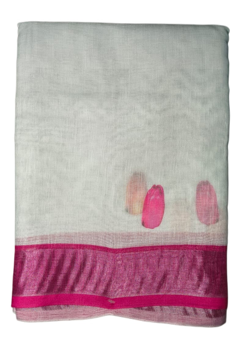 LINEN DIGITAL PRINT SAREE WITH HEVY ZARI PATTA