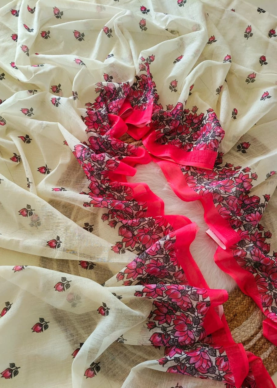 Premium Quality Linen Digital Print Saree.