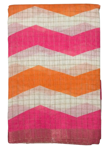 LINEN DIGITAL PRINT SAREE WITH HEVY ZARI PATTA
