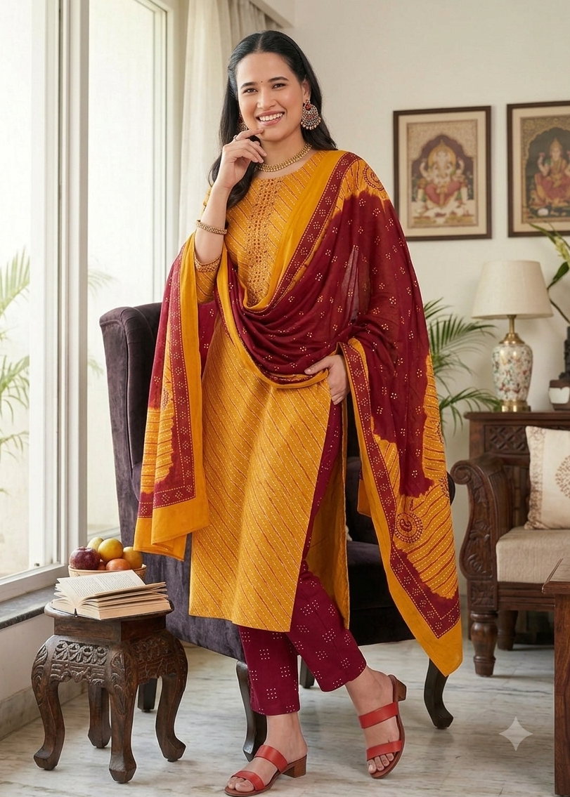 Cotton 3piece kurti set