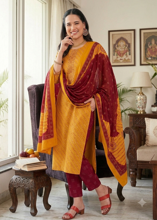 Cotton 3piece kurti set