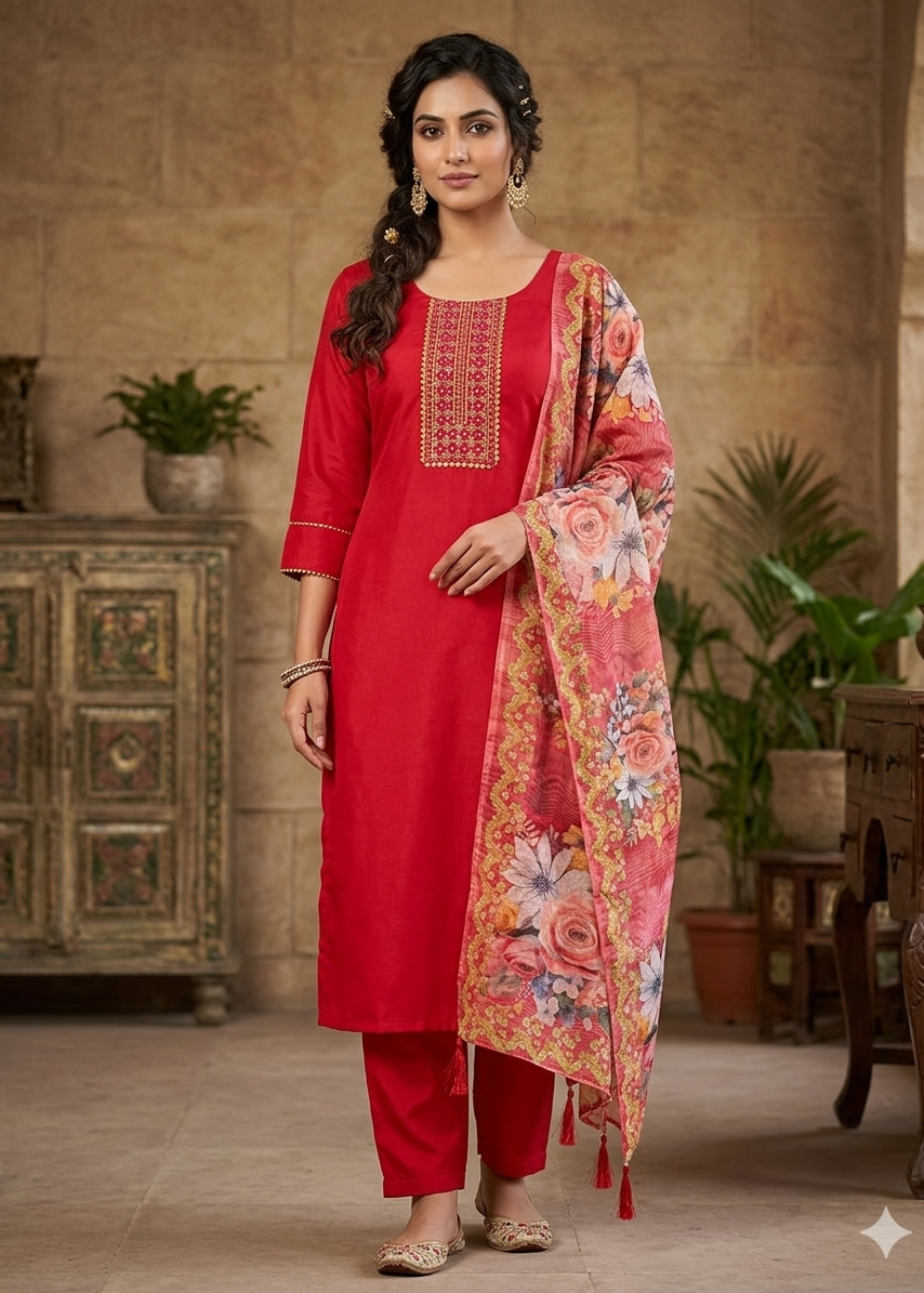 Roman Silk Kurti 3-piece Set...