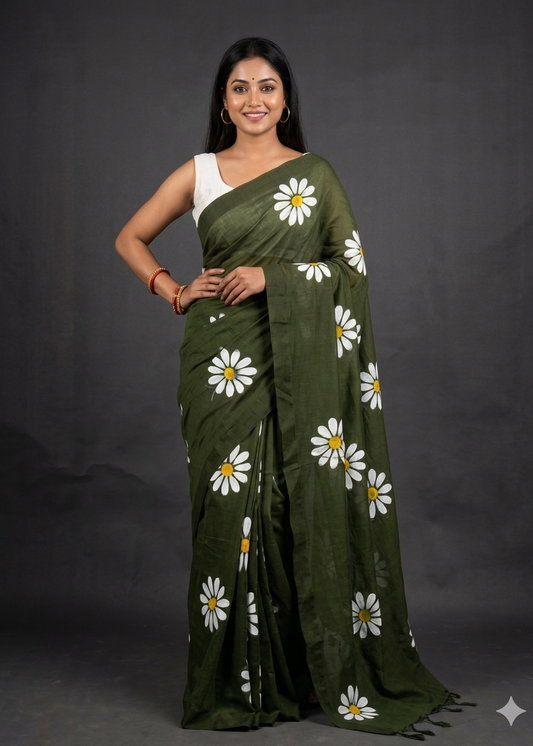 LINEN DIGITAL PRINT SAREE WITH HEVY ZARI PATTA