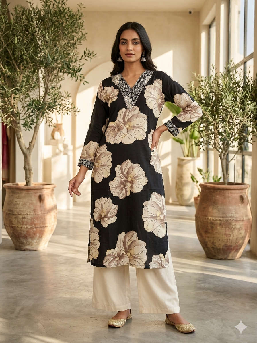 Cotton V-neck Kurti