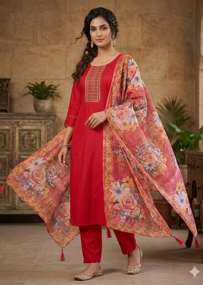 Roman Silk Kurti 3-piece Set...