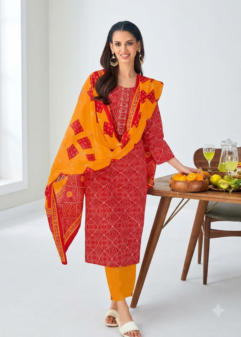 Cotton 3piece kurti set