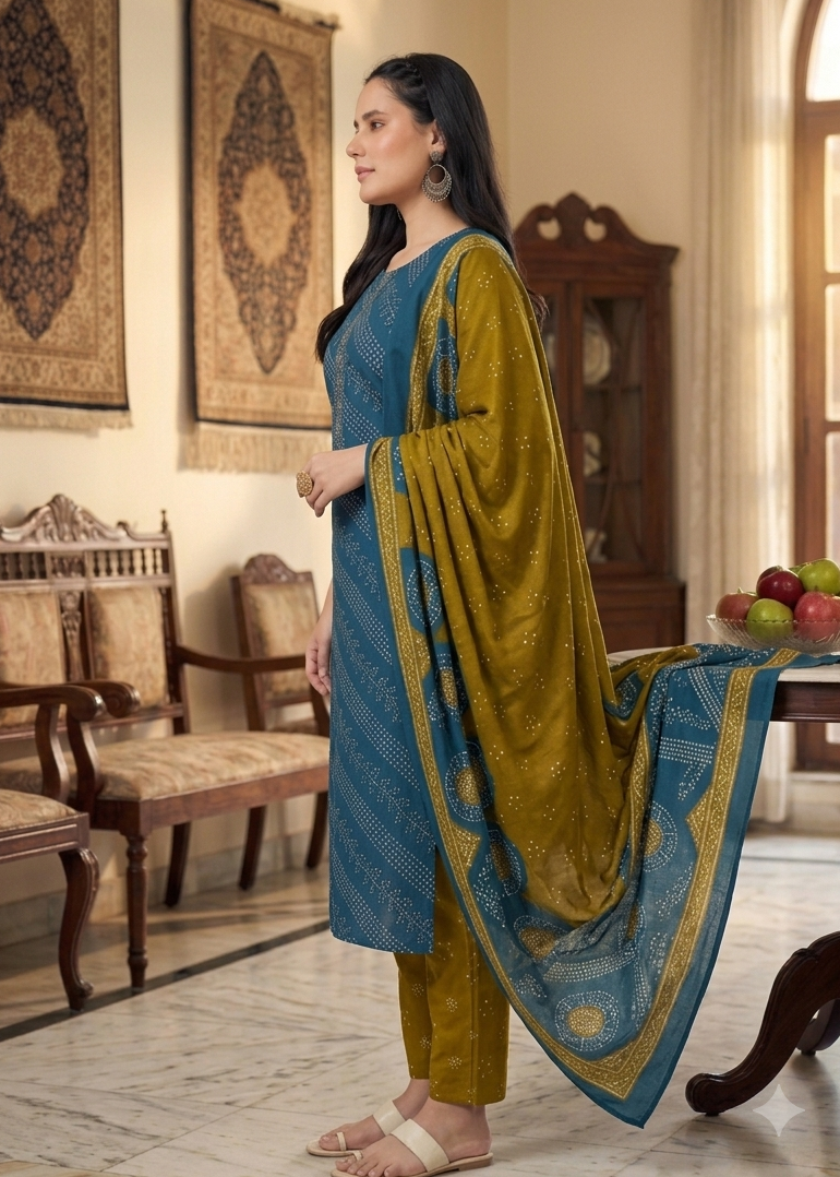 Cotton 3piece kurti set