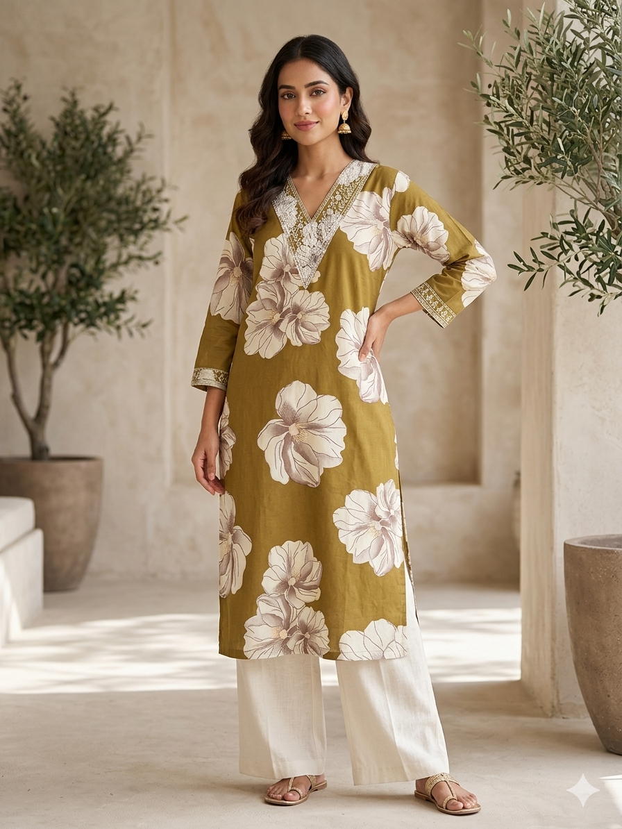 Cotton V-neck Kurti