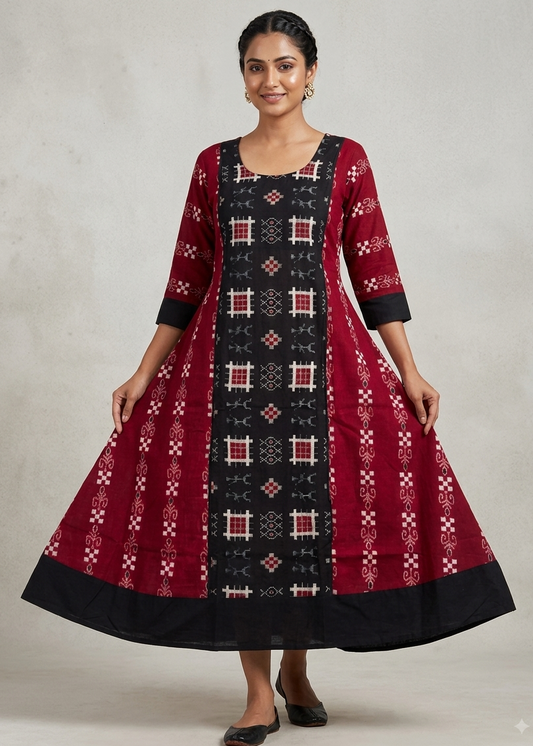 Sambalpuri Ikat Anarkali Ghera Kurti