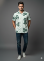 White And Leaf Printed Casual Shirt