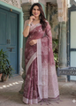 LINEN DIGITAL PRINT SAREE WITH HEVY ZARI PATTA