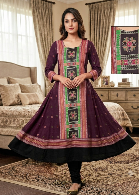 Deep Plum Printed Anarkali Kurta Set