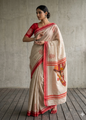 LINEN DIGITAL PRINT SAREE WITH HEVY ZARI PATTA
