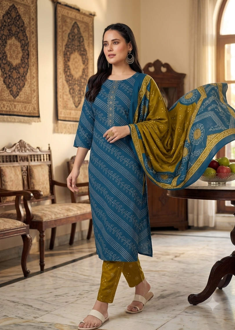 Cotton 3piece kurti set