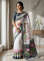 LINEN DIGITAL PRINT SAREE WITH HEVY ZARI PATTA