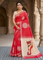 LINEN DIGITAL PRINT SAREE WITH HEVY ZARI PATTA