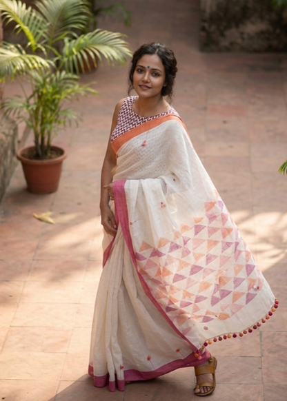LINEN DIGITAL PRINT SAREE WITH HEVY ZARI PATTA