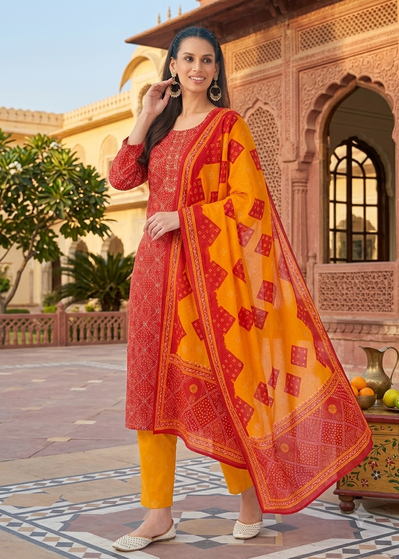 Cotton 3piece kurti set