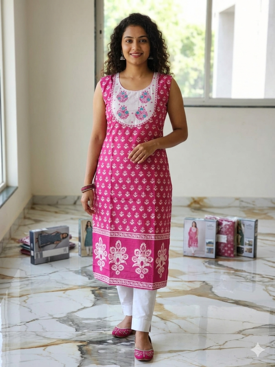 Cotton  Kurti With Sleeves