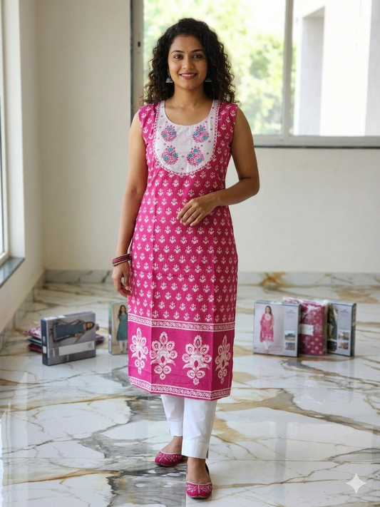 Cotton  Kurti With Sleeves