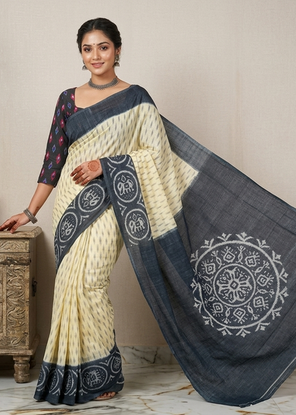 LINEN DIGITAL PRINT SAREE WITH HEVY ZARI PATTA