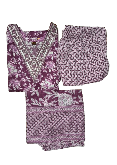 Cotton 3 Piece V-neck Kurti