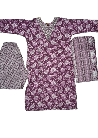 Cotton 3 Piece V-neck Kurti