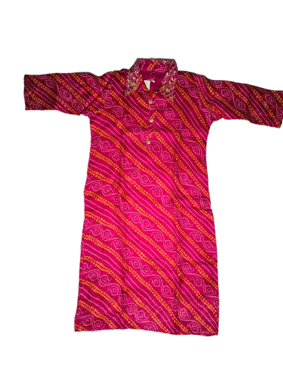 Vibrant Pink Bandhani Print Collared Kurti