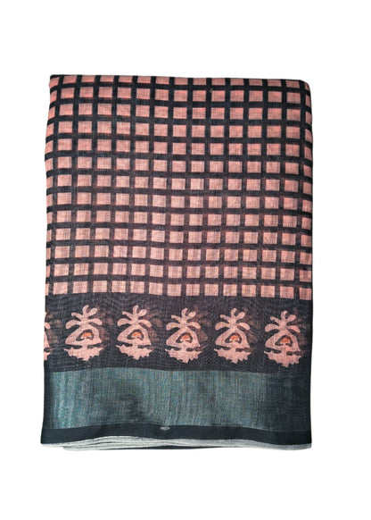 LINEN DIGITAL PRINT SAREE WITH HEVY ZARI PATTA