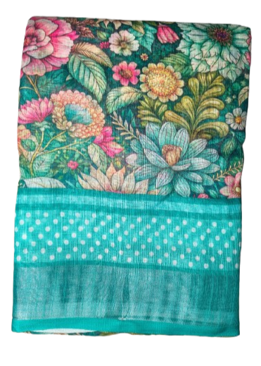 LINEN DIGITAL PRINT SAREE WITH HEVY ZARI PATTA