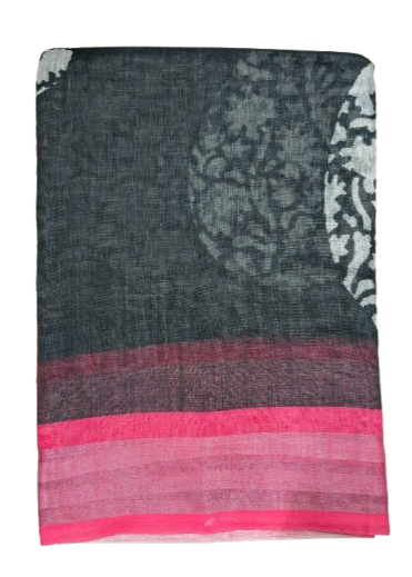 LINEN DIGITAL PRINT SAREE WITH HEVY ZARI PATTA