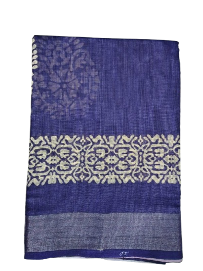 LINEN DIGITAL PRINT SAREE WITH HEVY ZARI PATTA