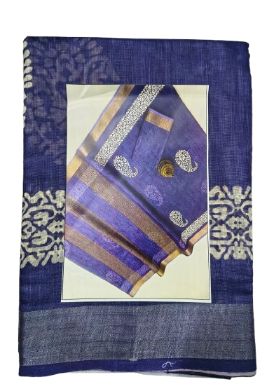 LINEN DIGITAL PRINT SAREE WITH HEVY ZARI PATTA