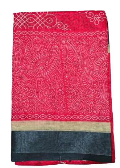LINEN DIGITAL PRINT SAREE WITH HEVY ZARI PATTA