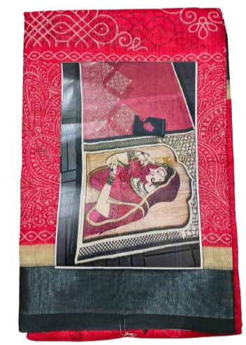 LINEN DIGITAL PRINT SAREE WITH HEVY ZARI PATTA