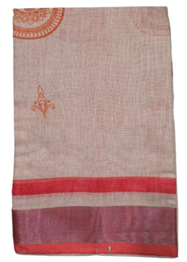 LINEN DIGITAL PRINT SAREE WITH HEVY ZARI PATTA