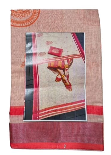 LINEN DIGITAL PRINT SAREE WITH HEVY ZARI PATTA