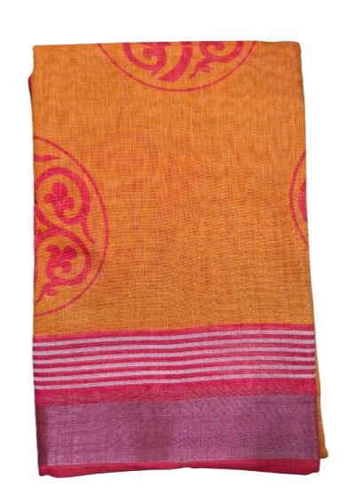 LINEN DIGITAL PRINT SAREE WITH HEVY ZARI PATTA