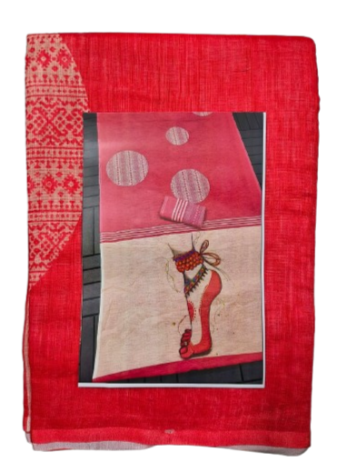 LINEN DIGITAL PRINT SAREE WITH HEVY ZARI PATTA