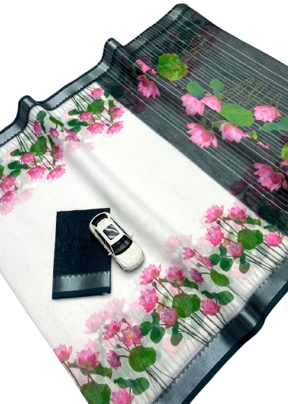 LINEN DIGITAL PRINT SAREE WITH HEVY ZARI PATTA