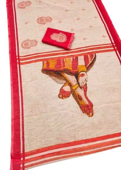 LINEN DIGITAL PRINT SAREE WITH HEVY ZARI PATTA