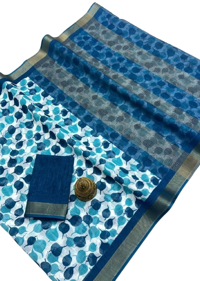 LINEN DIGITAL PRINT SAREE WITH HEVY ZARI PATTA