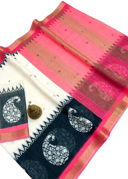 LINEN DIGITAL PRINT SAREE WITH HEVY ZARI PATTA