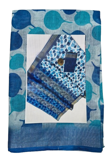 LINEN DIGITAL PRINT SAREE WITH HEVY ZARI PATTA