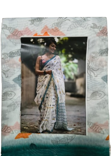 LINEN DIGITAL PRINT SAREE WITH HEVY ZARI PATTA