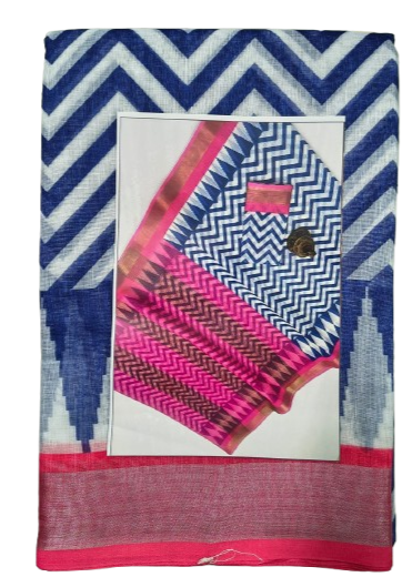 LINEN DIGITAL PRINT SAREE WITH HEVY ZARI PATTA
