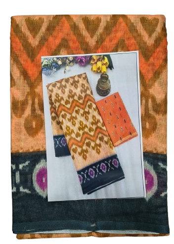LINEN DIGITAL PRINT SAREE WITH HEVY ZARI PATTA