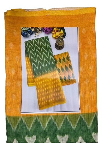 LINEN DIGITAL PRINT SAREE WITH HEVY ZARI PATTA