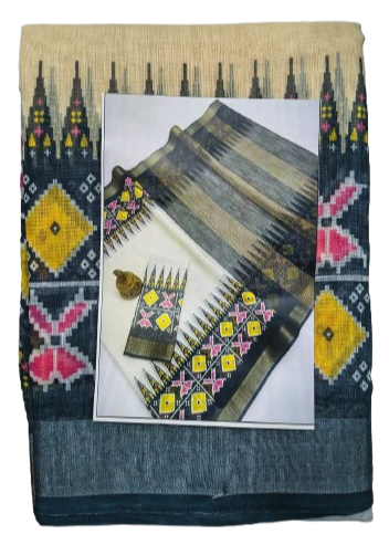 LINEN DIGITAL PRINT SAREE WITH HEVY ZARI PATTA